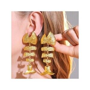 Gold Matte inspired Fish Bone Stud Drop Earrings